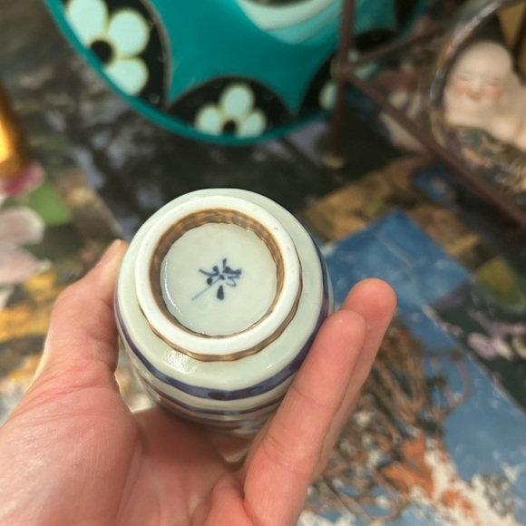 Vintage Japanese Yunomi Tea Cups Pair Stoneware Striped 3" Handmade Pottery - Picture 12 of 16